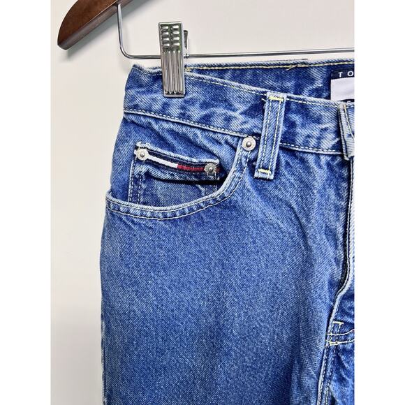 Early 90s TOMMY HILFIGER Jeans 26x29.5 Slim Big Patch Logo 1990s Denim Vintage - Picture 4 of 15